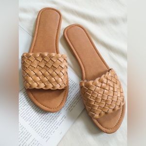 Tan leather braided sandals